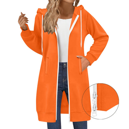 Long Hoodies for Women Zip Up Double Zipper Fleece Jacket Tunic Sweatshirts Fall Winter Fashion Clothes