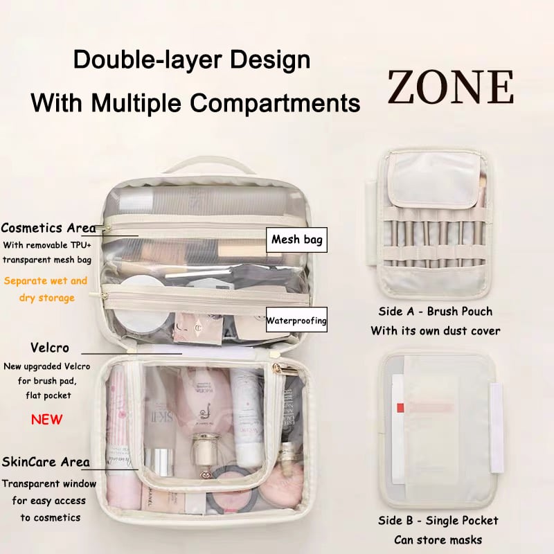 Cosmetic bag with transparent compartments