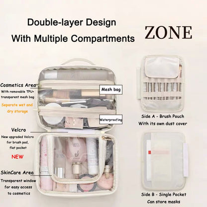 Cosmetic bag with transparent compartments