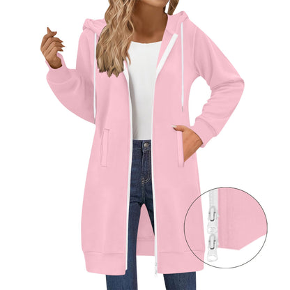 Long Hoodies for Women Zip Up Double Zipper Fleece Jacket Tunic Sweatshirts Fall Winter Fashion Clothes