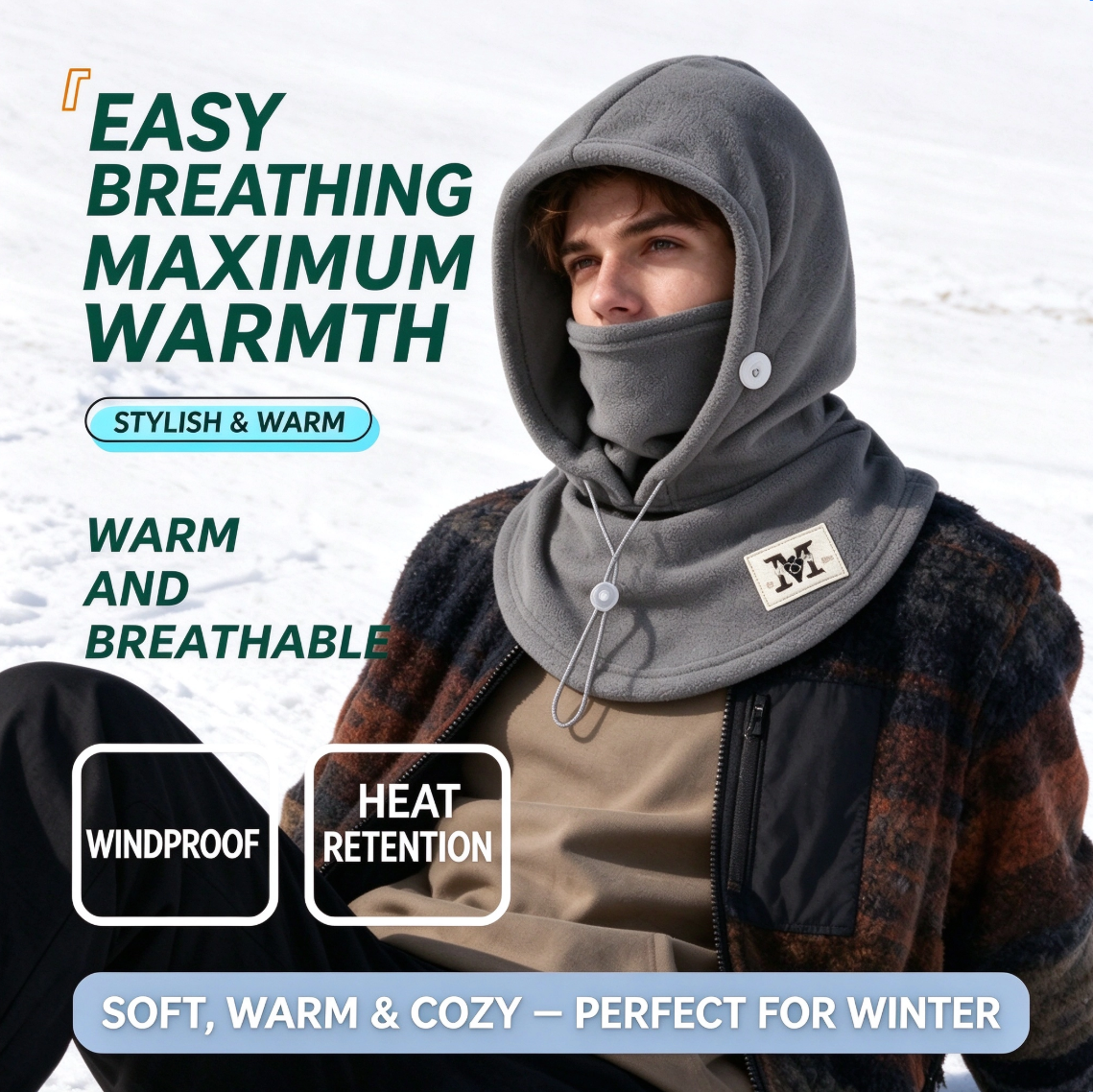 One-piece warm mask hat, Outdoor cycling windproof warm hat with neck mask