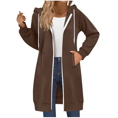Long Hoodies for Women Zip Up Double Zipper Fleece Jacket Tunic Sweatshirts Fall Winter Fashion Clothes