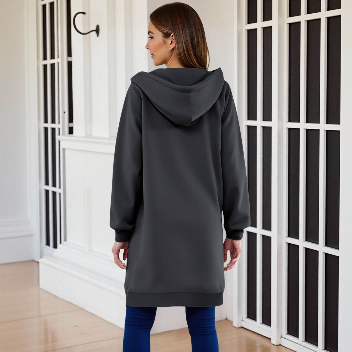 Long Hoodies for Women Zip Up Double Zipper Fleece Jacket Tunic Sweatshirts Fall Winter Fashion Clothes