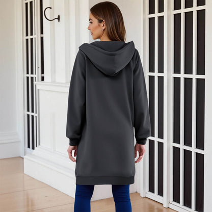 Long Hoodies for Women Zip Up Double Zipper Fleece Jacket Tunic Sweatshirts Fall Winter Fashion Clothes