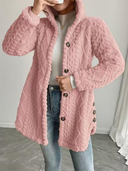Arvynstudio Women's Fall Winter Warm Fashion Jacquard Hooded Cardigan Long Sleeve Coat