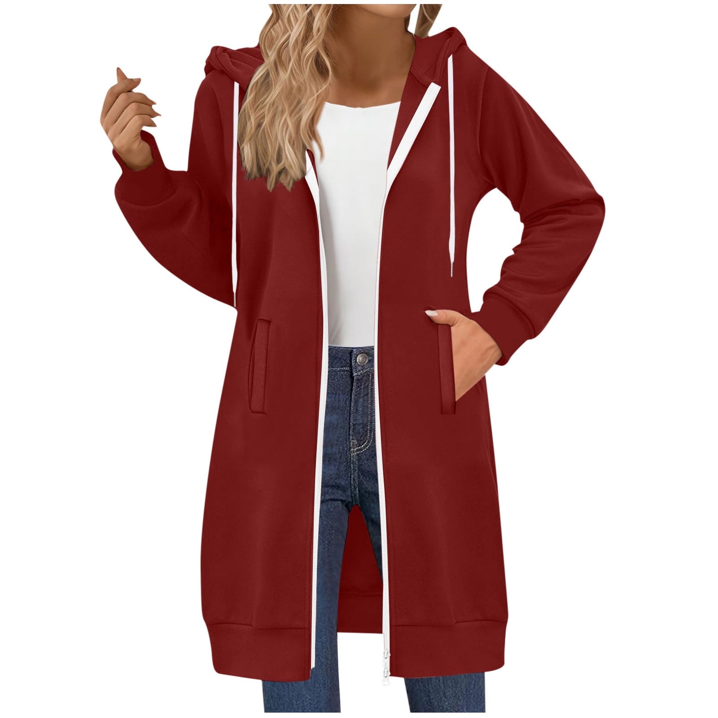 Long Hoodies for Women Zip Up Double Zipper Fleece Jacket Tunic Sweatshirts Fall Winter Fashion Clothes