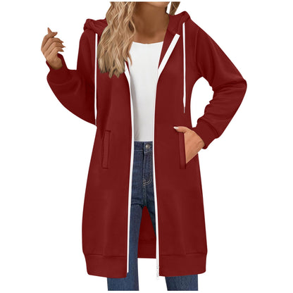 Long Hoodies for Women Zip Up Double Zipper Fleece Jacket Tunic Sweatshirts Fall Winter Fashion Clothes