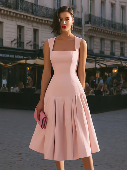 Structured Square Neck Sleeveless Midi Dress