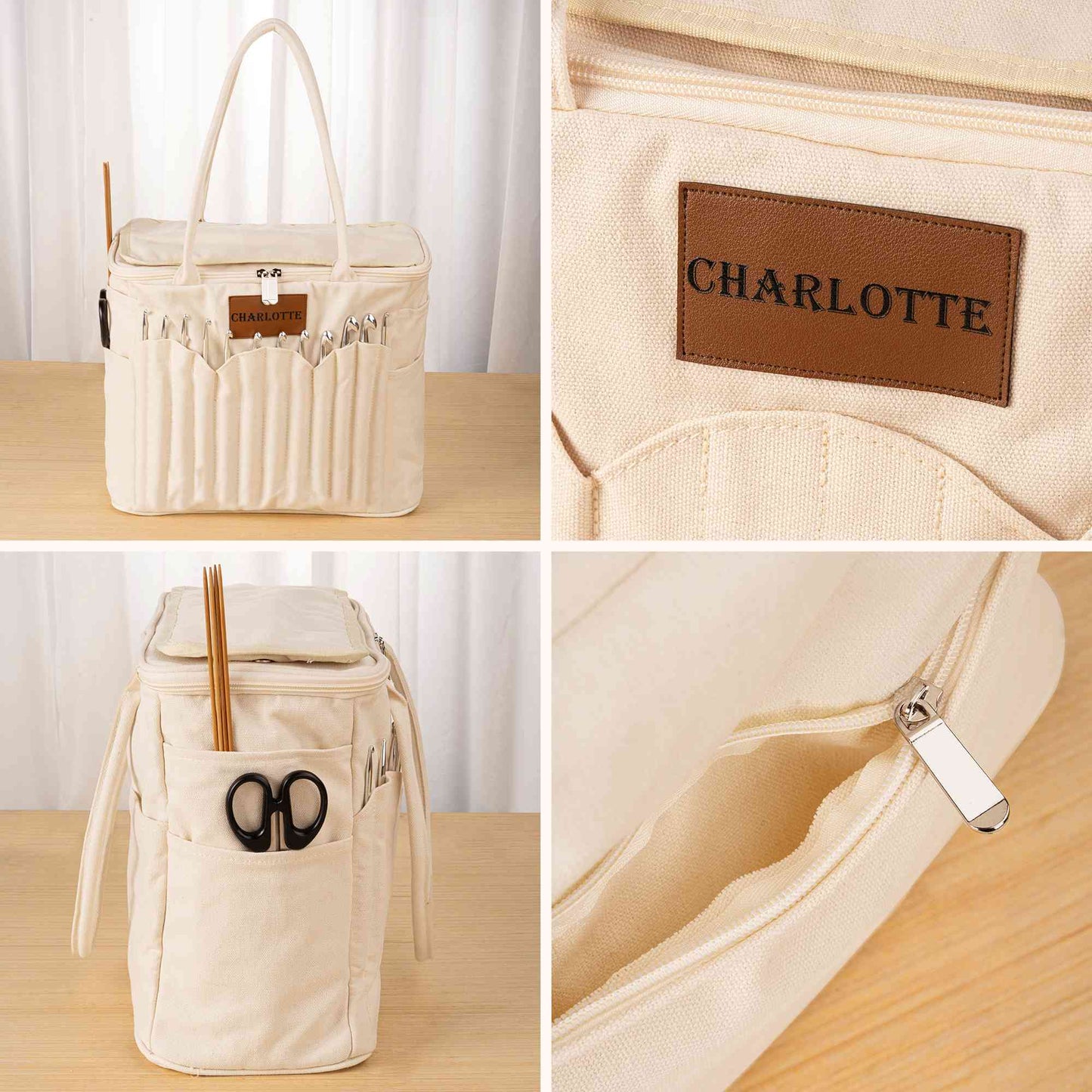 Personalization Canvas knitting bag, Gift For Mom, Yarn Storage Organizer, Canvas Yarn Bag, Needle Storage Bag, Sewing Project Organizer