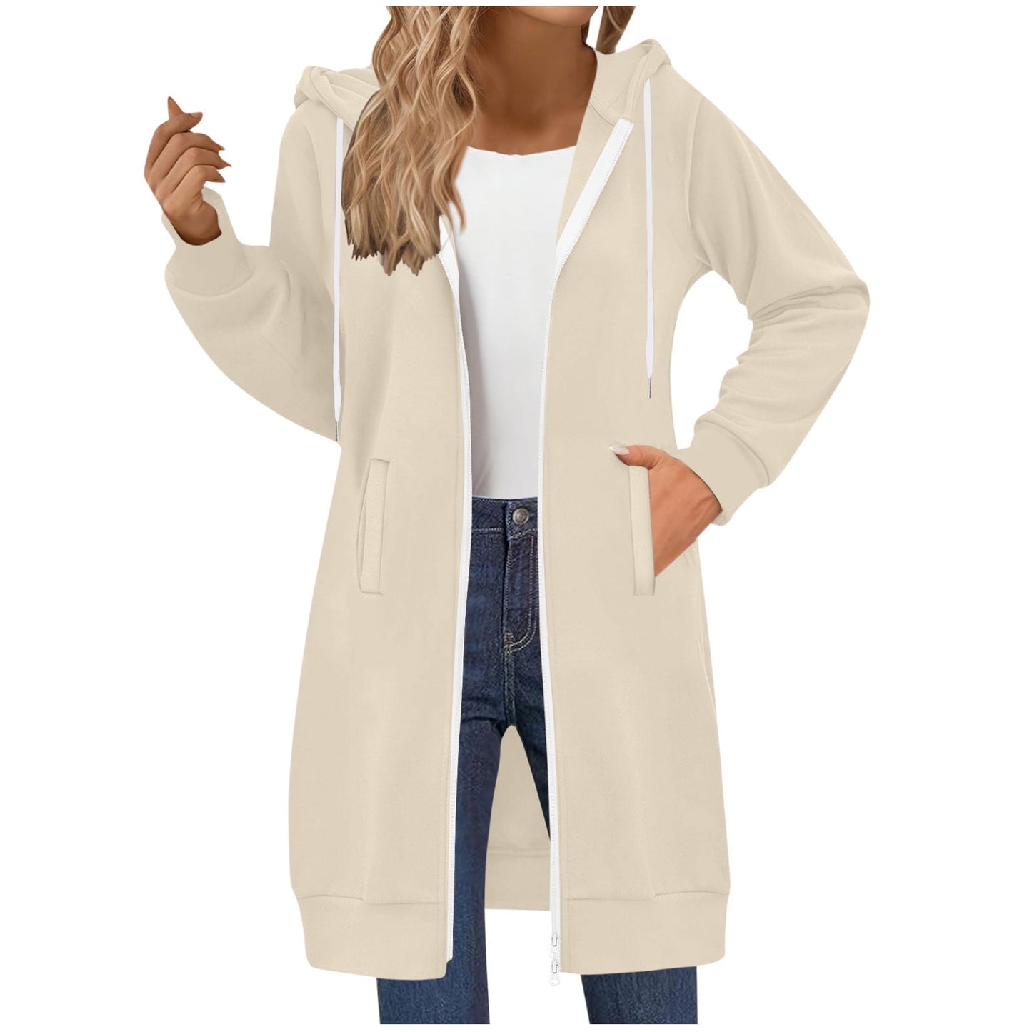 Long Hoodies for Women Zip Up Double Zipper Fleece Jacket Tunic Sweatshirts Fall Winter Fashion Clothes