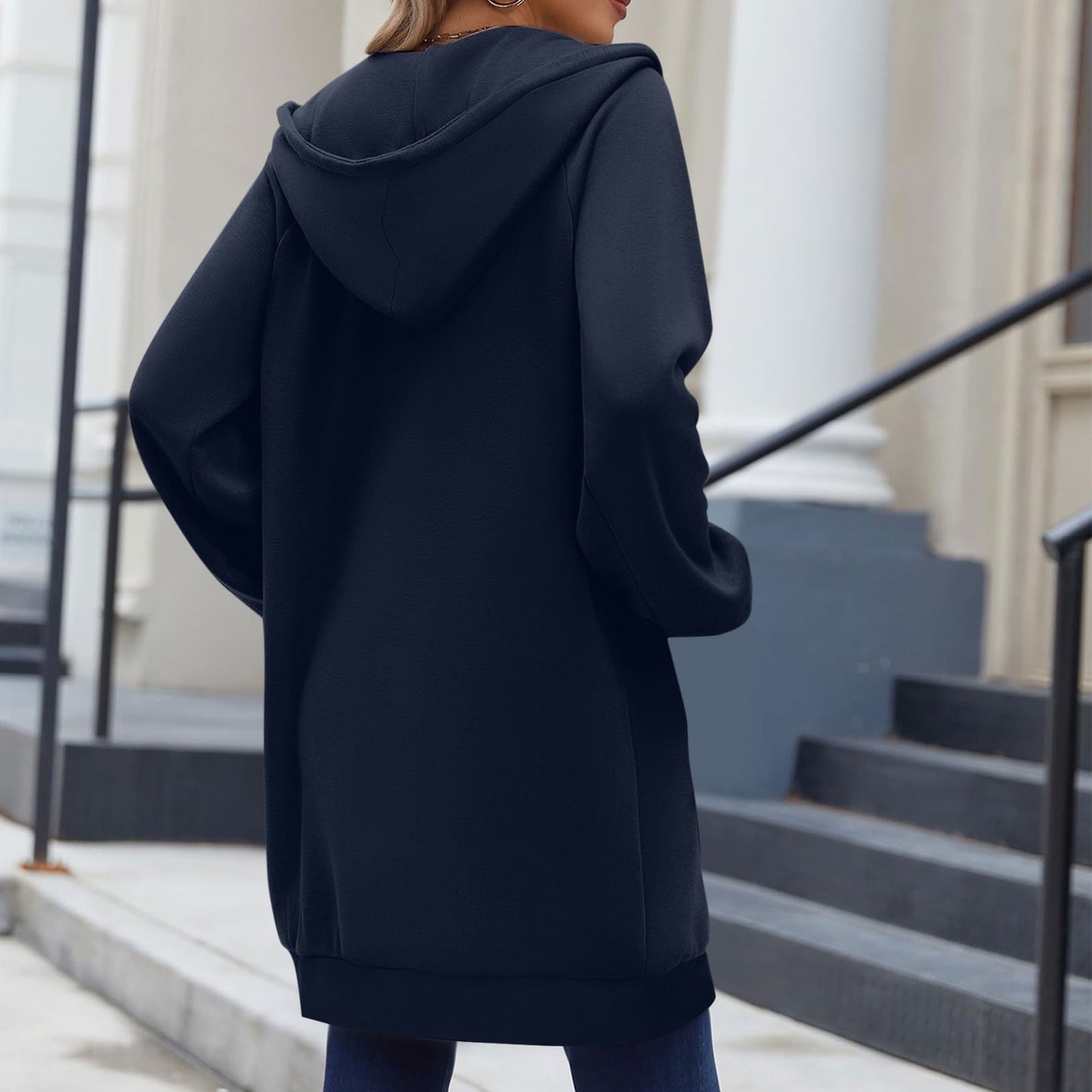 Long Hoodies for Women Zip Up Double Zipper Fleece Jacket Tunic Sweatshirts Fall Winter Fashion Clothes