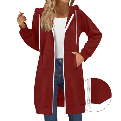 Long Hoodies for Women Zip Up Double Zipper Fleece Jacket Tunic Sweatshirts Fall Winter Fashion Clothes