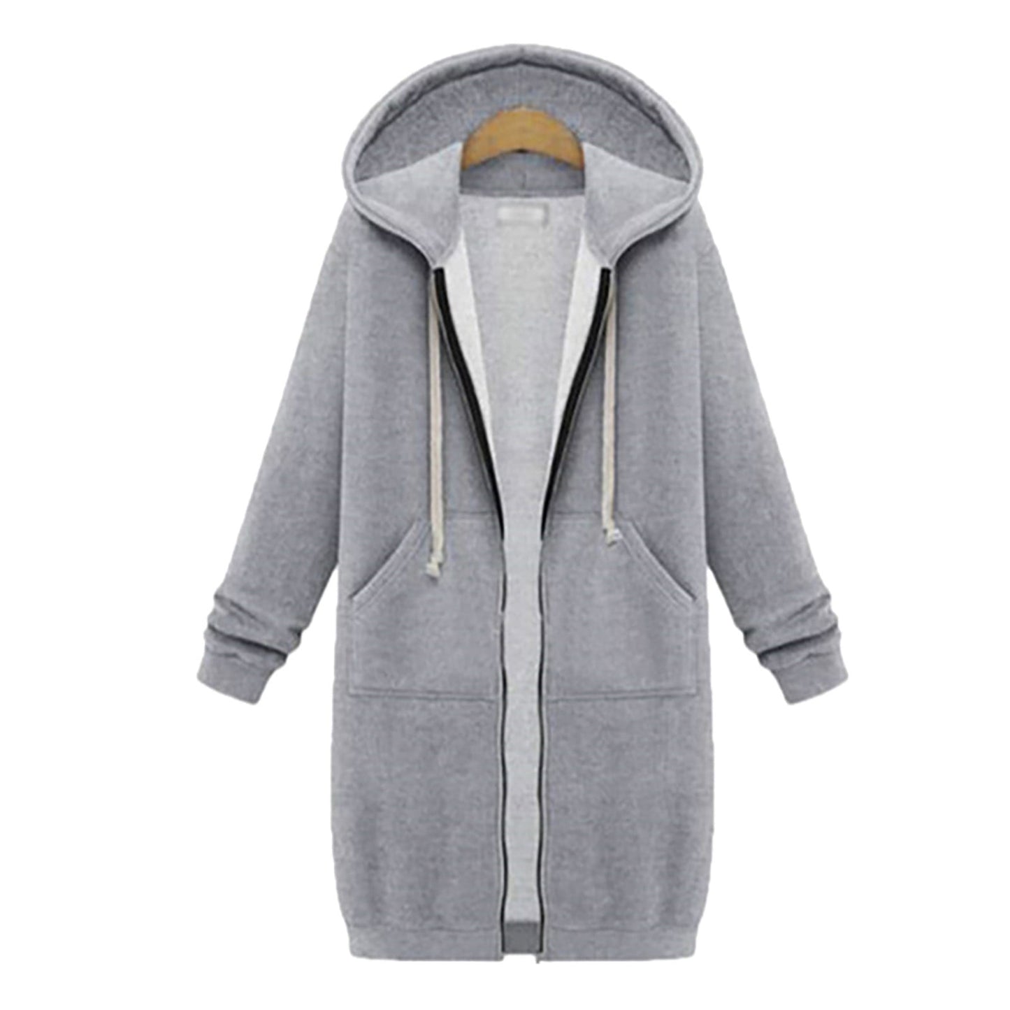 Long Hoodies for Women Zip Up Double Zipper Fleece Jacket Tunic Sweatshirts Fall Winter Fashion Clothes