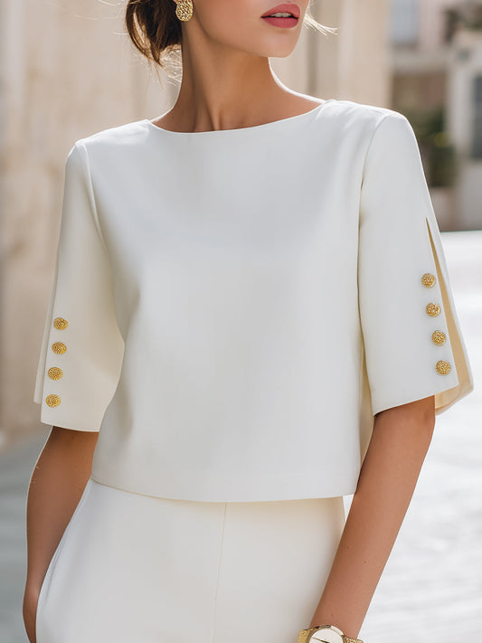 Button Detail Split Sleeve Elegant Top
