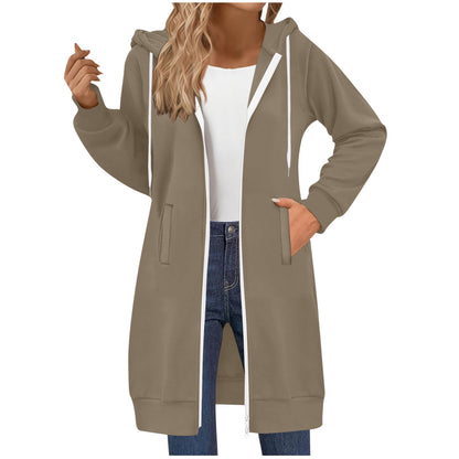 Long Hoodies for Women Zip Up Double Zipper Fleece Jacket Tunic Sweatshirts Fall Winter Fashion Clothes