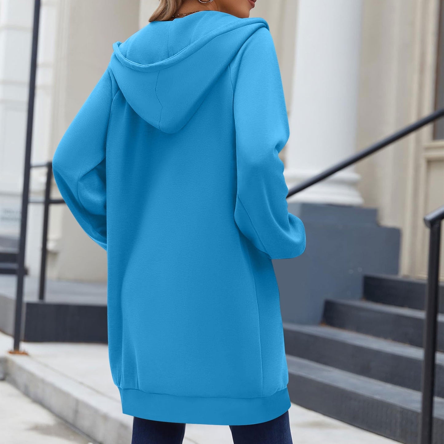 Long Hoodies for Women Zip Up Double Zipper Fleece Jacket Tunic Sweatshirts Fall Winter Fashion Clothes
