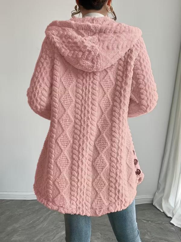 Arvynstudio Women's Fall Winter Warm Fashion Jacquard Hooded Cardigan Long Sleeve Coat