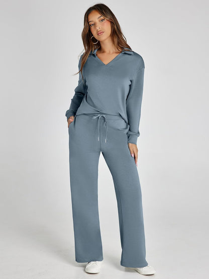 Lightweight Two Piece Polo Collar Lounge Set