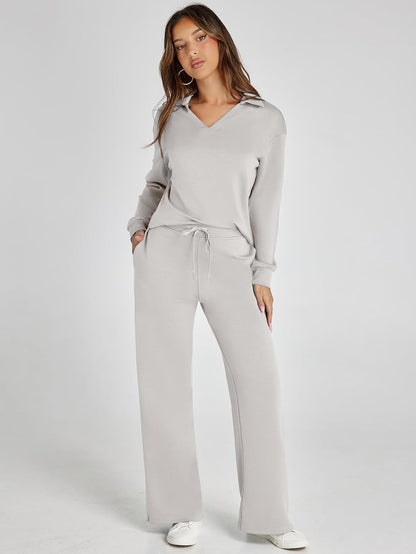 Lightweight Two Piece Polo Collar Lounge Set
