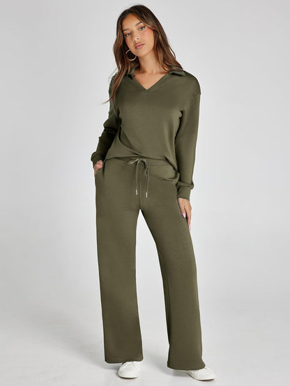 Lightweight Two Piece Polo Collar Lounge Set