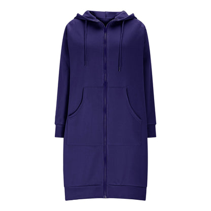 Long Hoodies for Women Zip Up Double Zipper Fleece Jacket Tunic Sweatshirts Fall Winter Fashion Clothes
