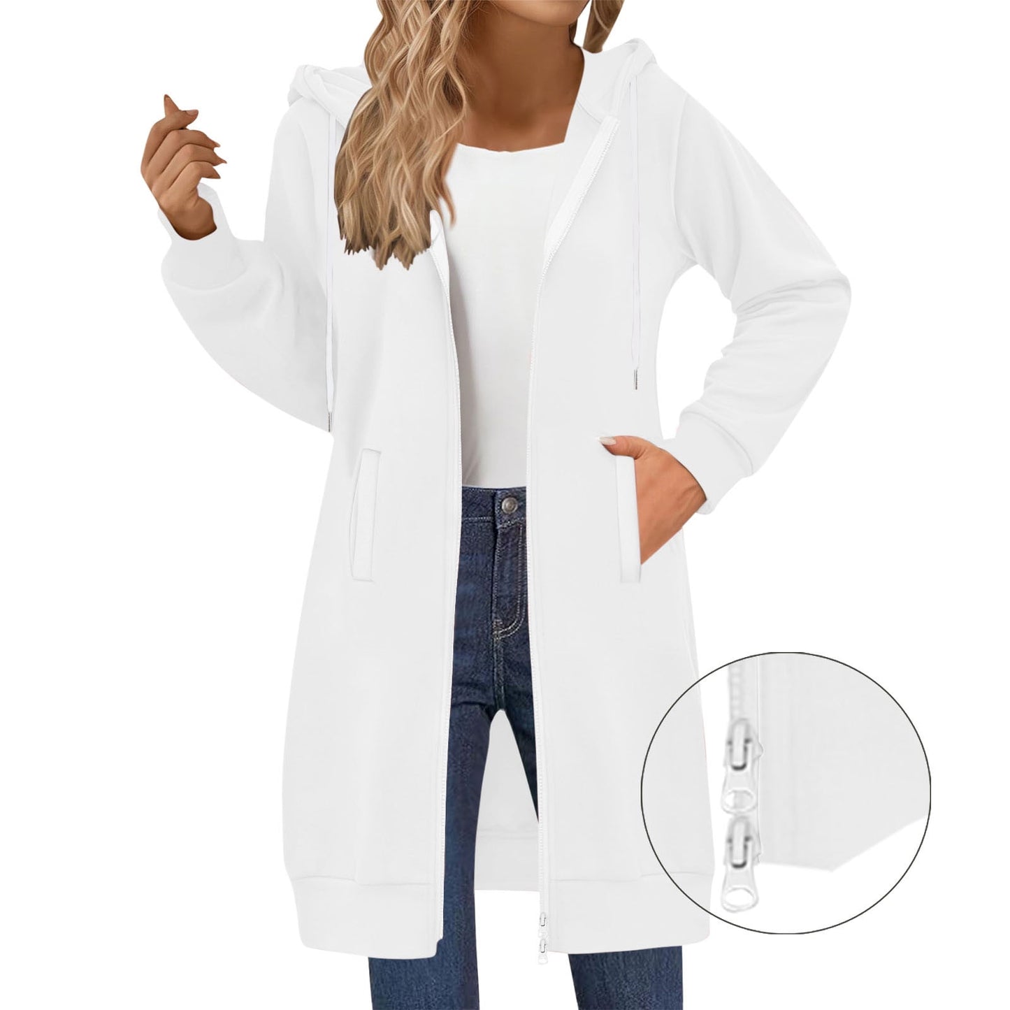 Long Hoodies for Women Zip Up Double Zipper Fleece Jacket Tunic Sweatshirts Fall Winter Fashion Clothes
