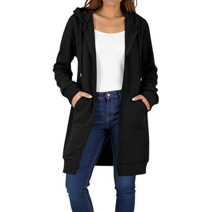 Long Hoodies for Women Zip Up Double Zipper Fleece Jacket Tunic Sweatshirts Fall Winter Fashion Clothes