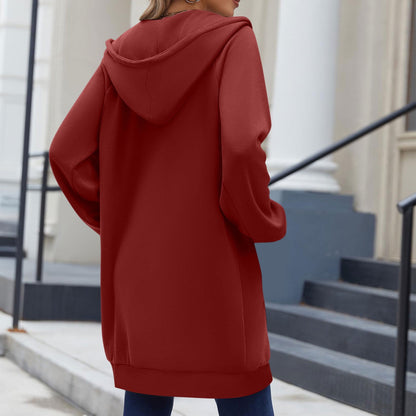Long Hoodies for Women Zip Up Double Zipper Fleece Jacket Tunic Sweatshirts Fall Winter Fashion Clothes