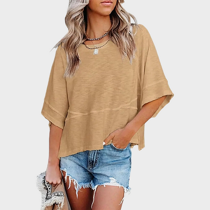 Panel Solid Color Flared Sleeve T-Shirt