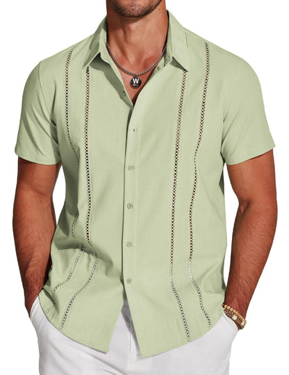 🏆Flash Sale⚡ 50K+ SOLD! Almost Gone-💥Men's Cuba Guayabera Exquisite Hollow Embroidered Button Front Shirt