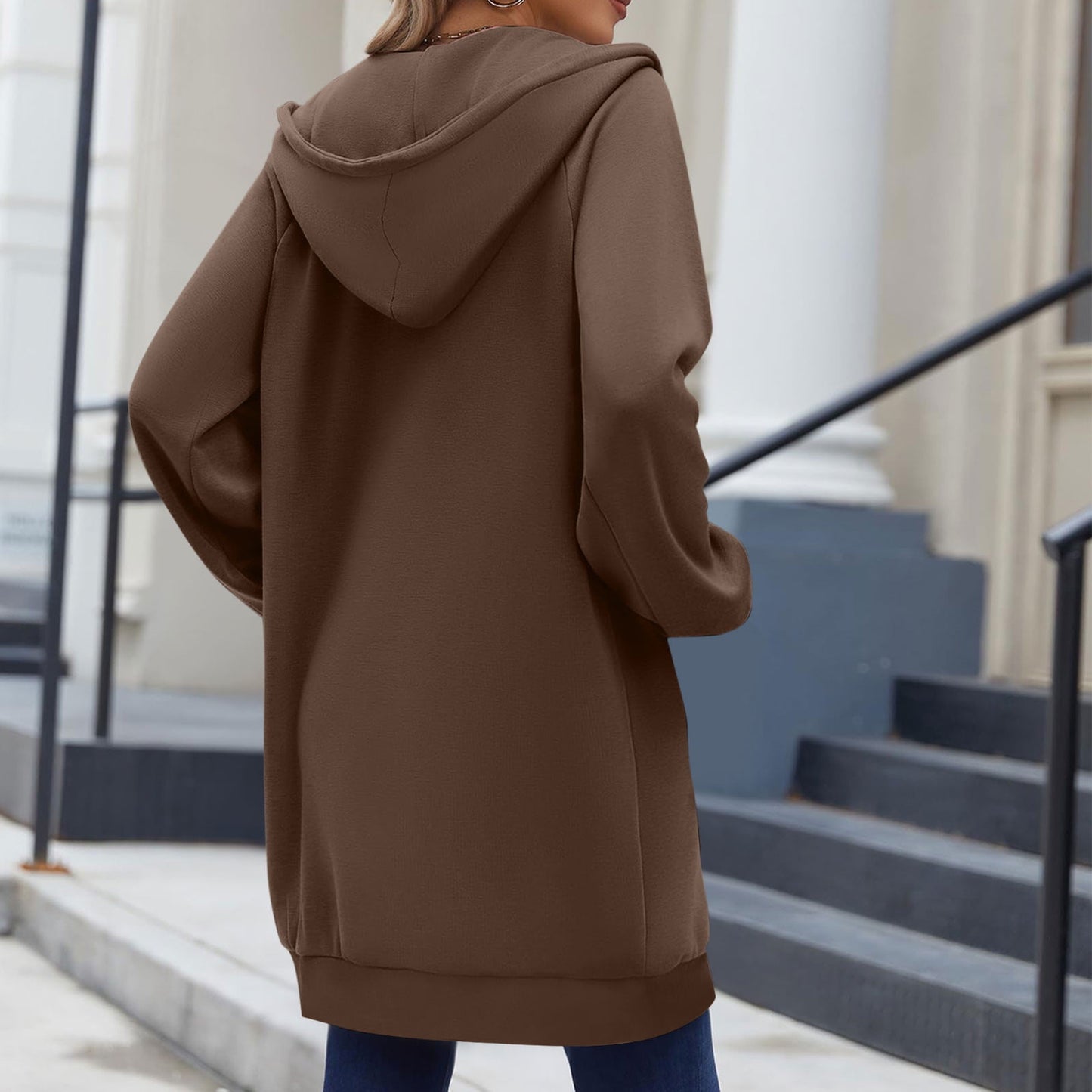 Long Hoodies for Women Zip Up Double Zipper Fleece Jacket Tunic Sweatshirts Fall Winter Fashion Clothes