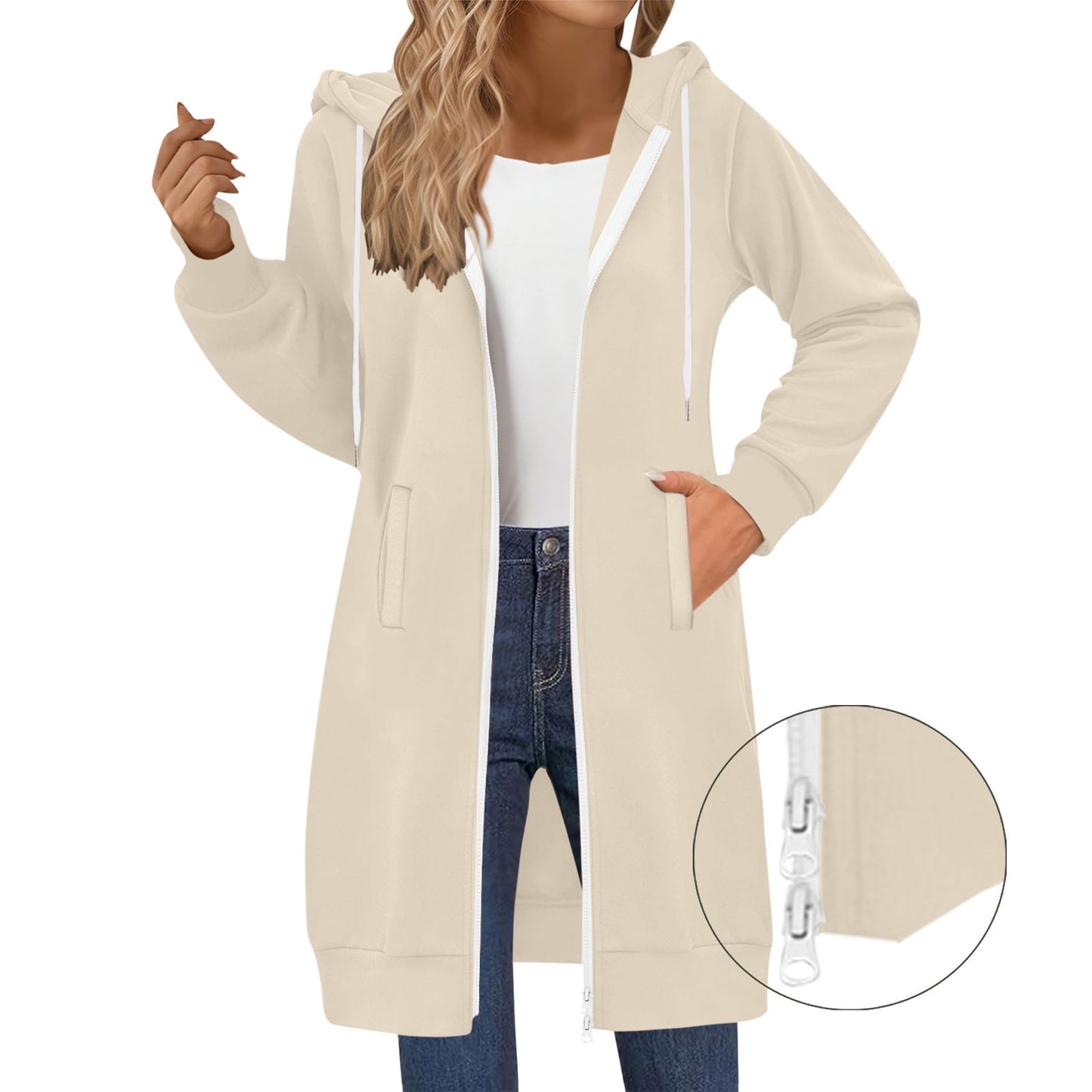 Long Hoodies for Women Zip Up Double Zipper Fleece Jacket Tunic Sweatshirts Fall Winter Fashion Clothes