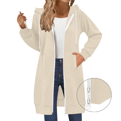 Long Hoodies for Women Zip Up Double Zipper Fleece Jacket Tunic Sweatshirts Fall Winter Fashion Clothes