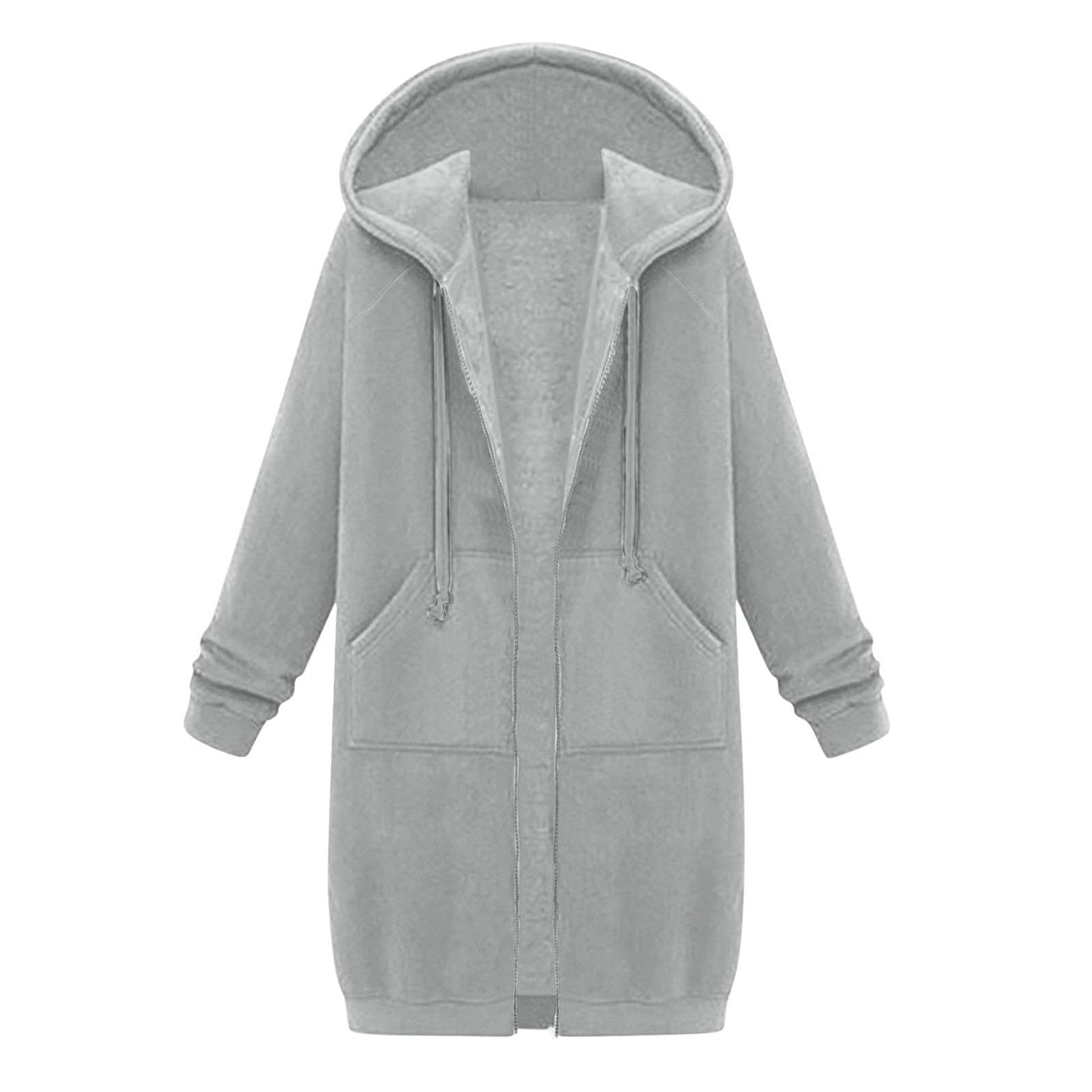 Long Hoodies for Women Zip Up Double Zipper Fleece Jacket Tunic Sweatshirts Fall Winter Fashion Clothes