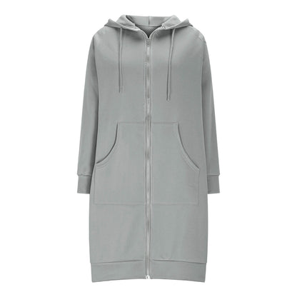 Long Hoodies for Women Zip Up Double Zipper Fleece Jacket Tunic Sweatshirts Fall Winter Fashion Clothes