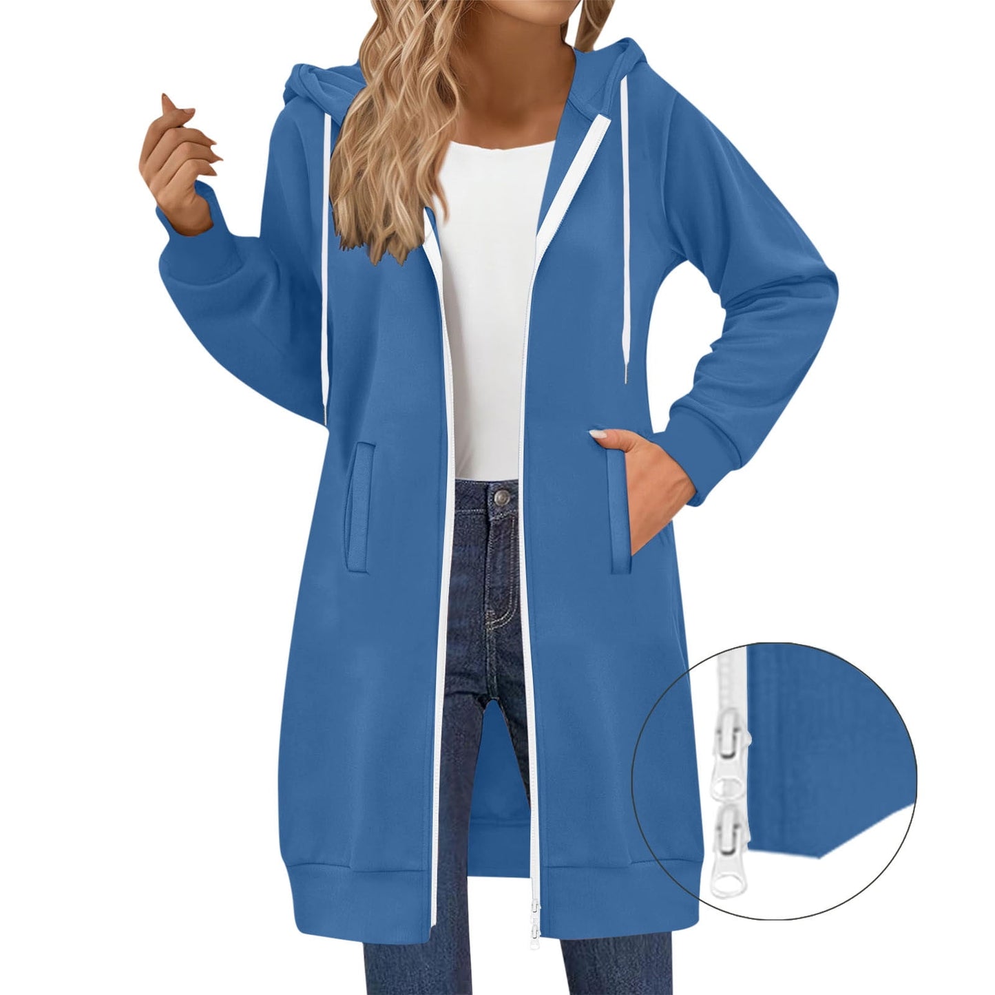 Long Hoodies for Women Zip Up Double Zipper Fleece Jacket Tunic Sweatshirts Fall Winter Fashion Clothes