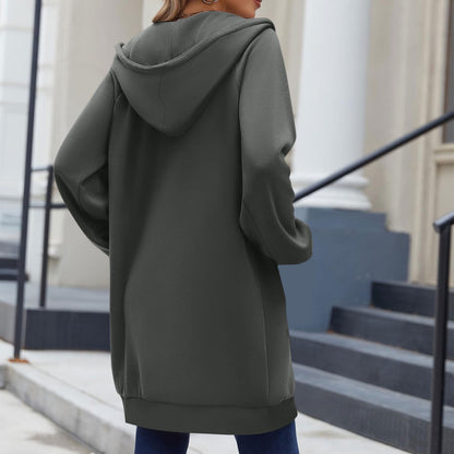 Long Hoodies for Women Zip Up Double Zipper Fleece Jacket Tunic Sweatshirts Fall Winter Fashion Clothes