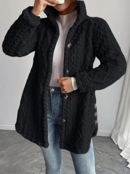 Arvynstudio Women's Fall Winter Warm Fashion Jacquard Hooded Cardigan Long Sleeve Coat