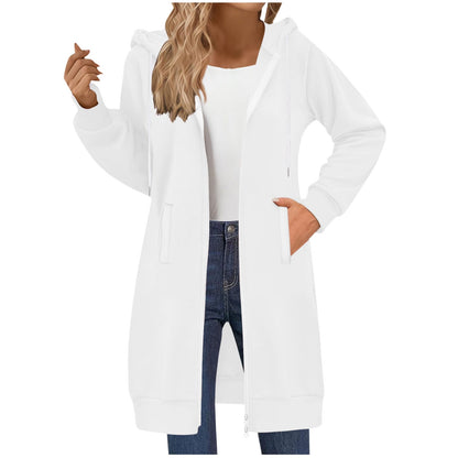 Long Hoodies for Women Zip Up Double Zipper Fleece Jacket Tunic Sweatshirts Fall Winter Fashion Clothes