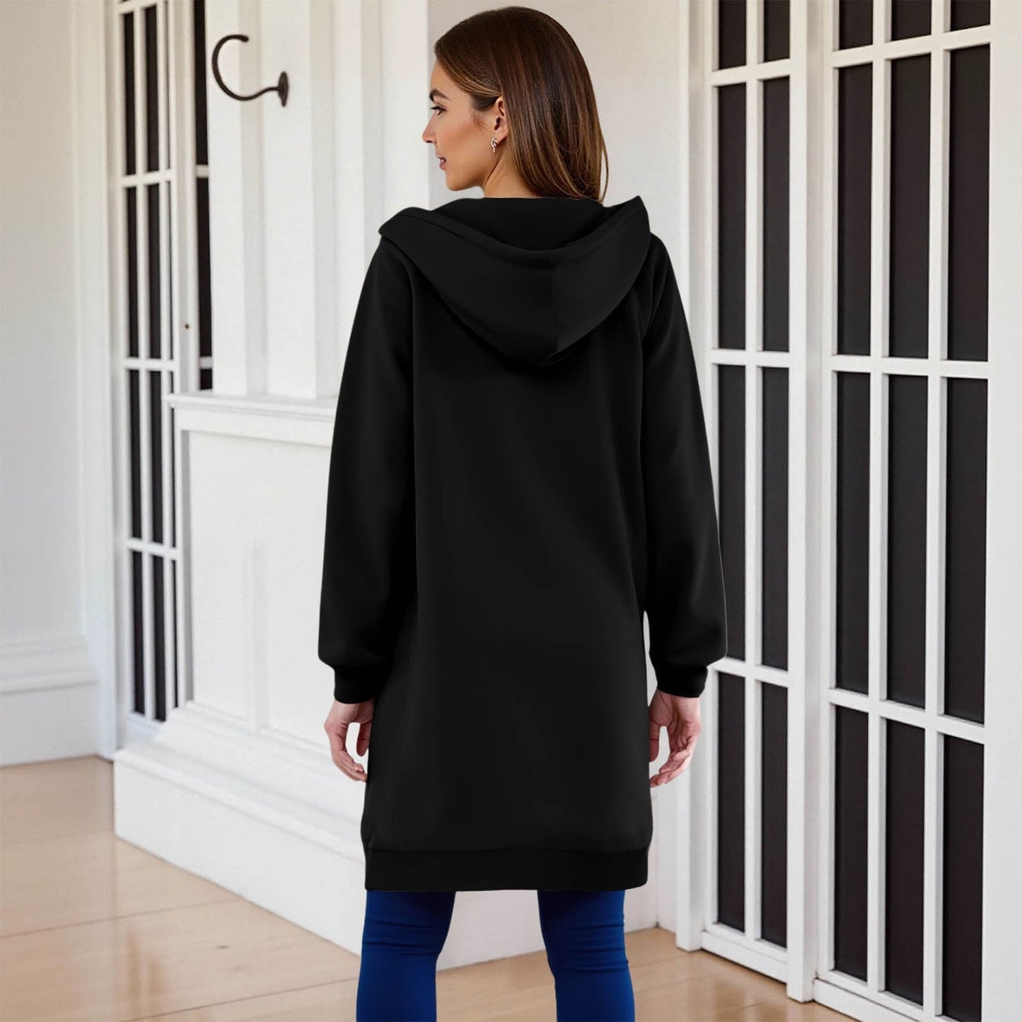 Long Hoodies for Women Zip Up Double Zipper Fleece Jacket Tunic Sweatshirts Fall Winter Fashion Clothes