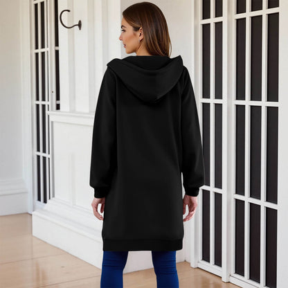 Long Hoodies for Women Zip Up Double Zipper Fleece Jacket Tunic Sweatshirts Fall Winter Fashion Clothes