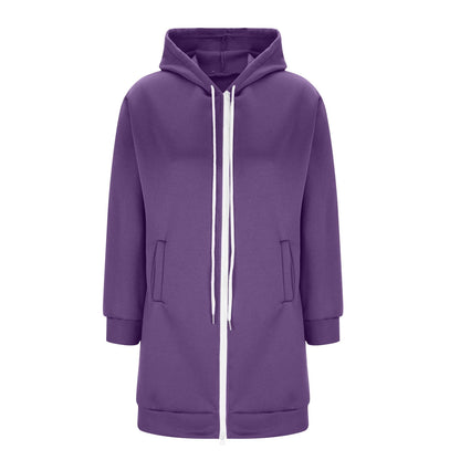 Long Hoodies for Women Zip Up Double Zipper Fleece Jacket Tunic Sweatshirts Fall Winter Fashion Clothes