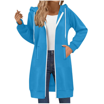 Long Hoodies for Women Zip Up Double Zipper Fleece Jacket Tunic Sweatshirts Fall Winter Fashion Clothes