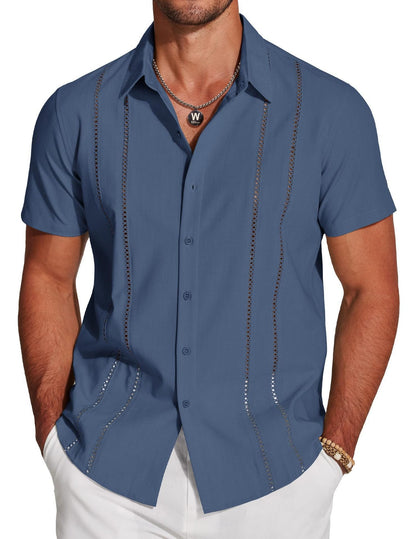 🏆Flash Sale⚡ 50K+ SOLD! Almost Gone-💥Men's Cuba Guayabera Exquisite Hollow Embroidered Button Front Shirt