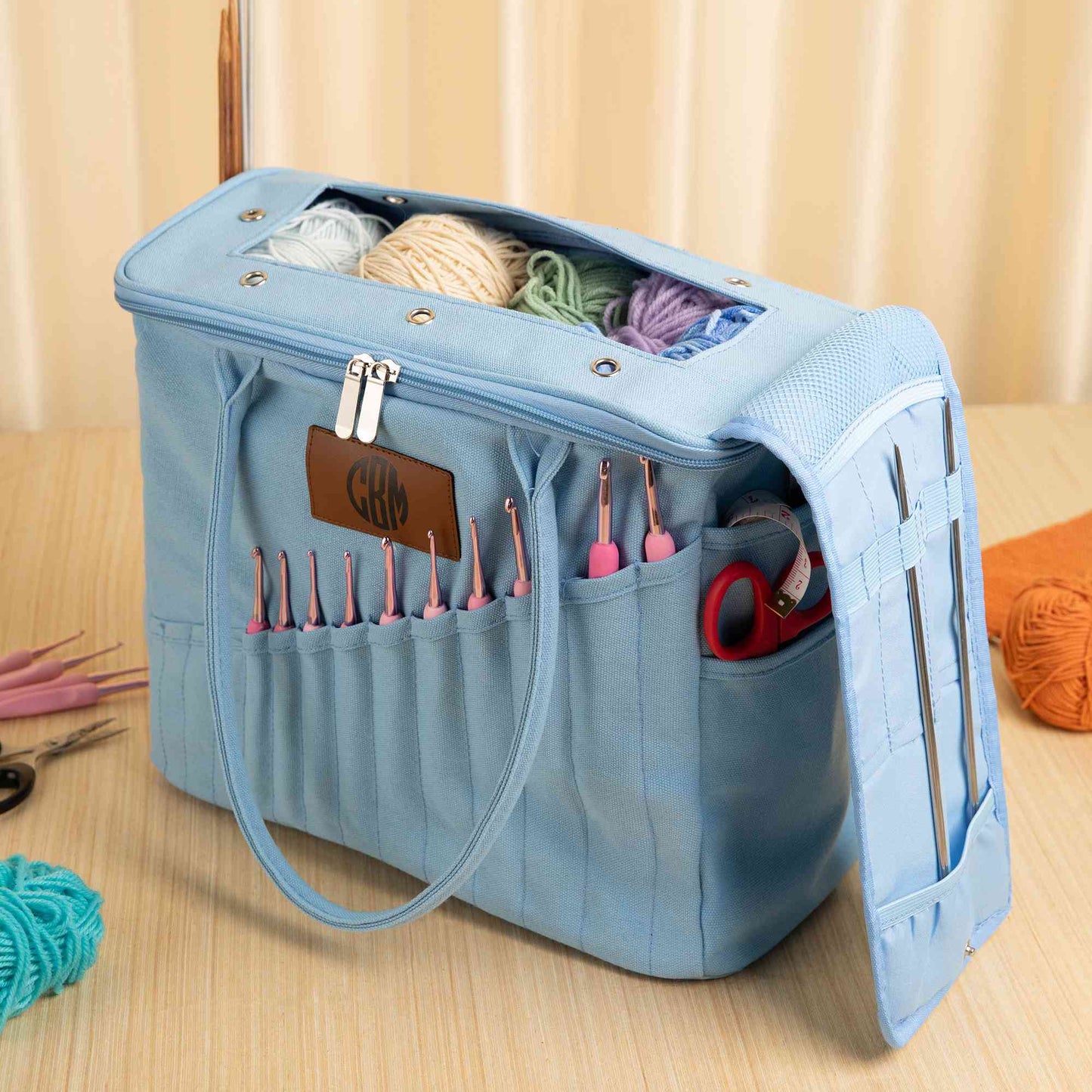 Personalization Canvas knitting bag, Gift For Mom, Yarn Storage Organizer, Canvas Yarn Bag, Needle Storage Bag, Sewing Project Organizer