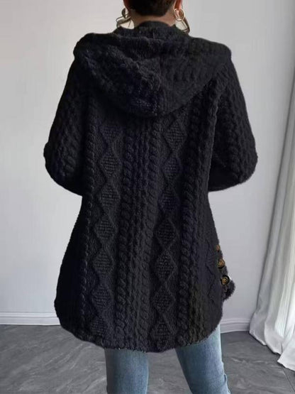 Arvynstudio Women's Fall Winter Warm Fashion Jacquard Hooded Cardigan Long Sleeve Coat