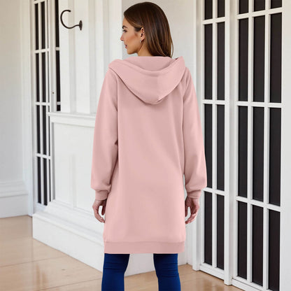 Long Hoodies for Women Zip Up Double Zipper Fleece Jacket Tunic Sweatshirts Fall Winter Fashion Clothes