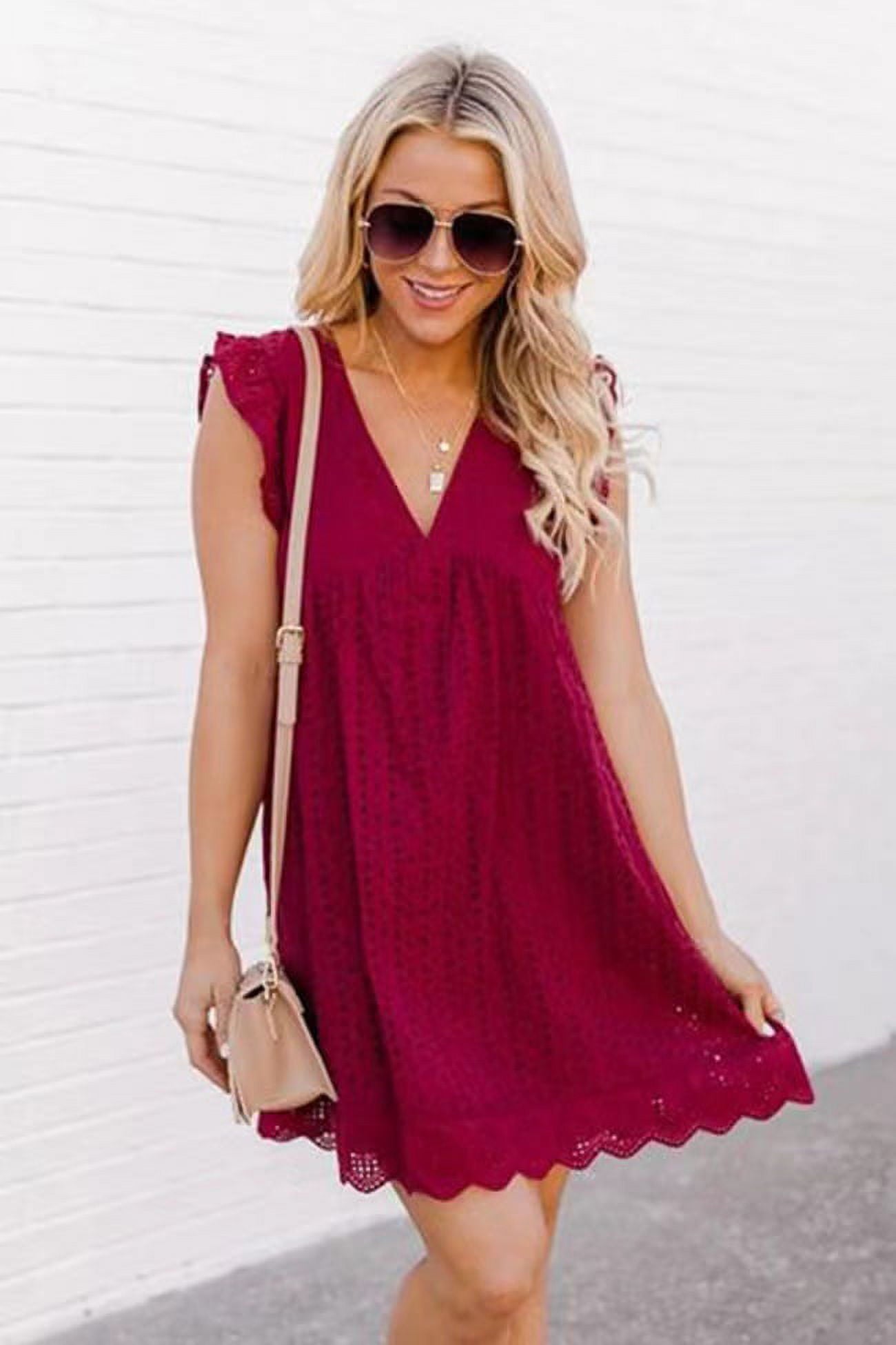 New Mid-Length Dress Lace Jacquard Cut-Out Pocket Lining Shorts V-Neck Large Dress