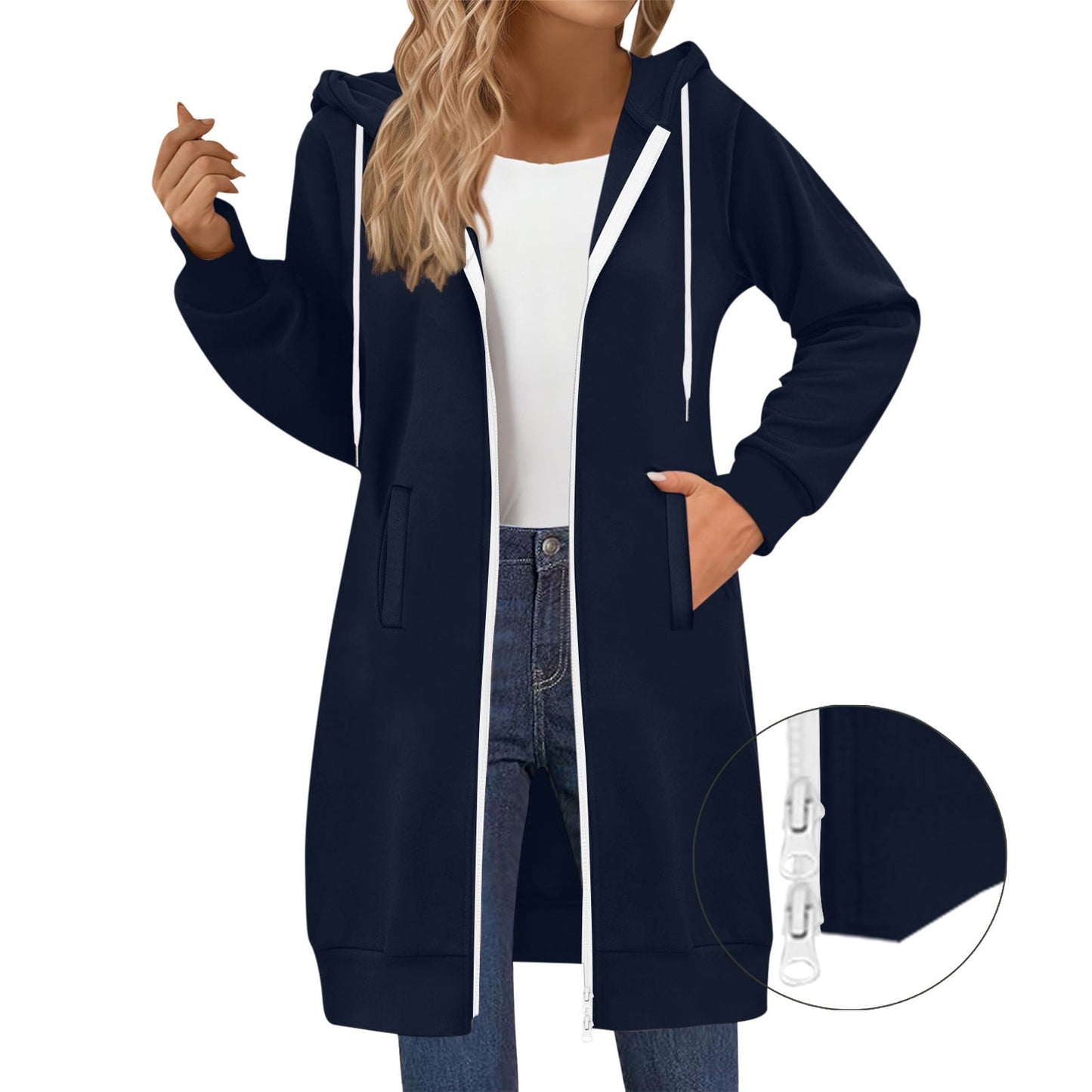 Long Hoodies for Women Zip Up Double Zipper Fleece Jacket Tunic Sweatshirts Fall Winter Fashion Clothes