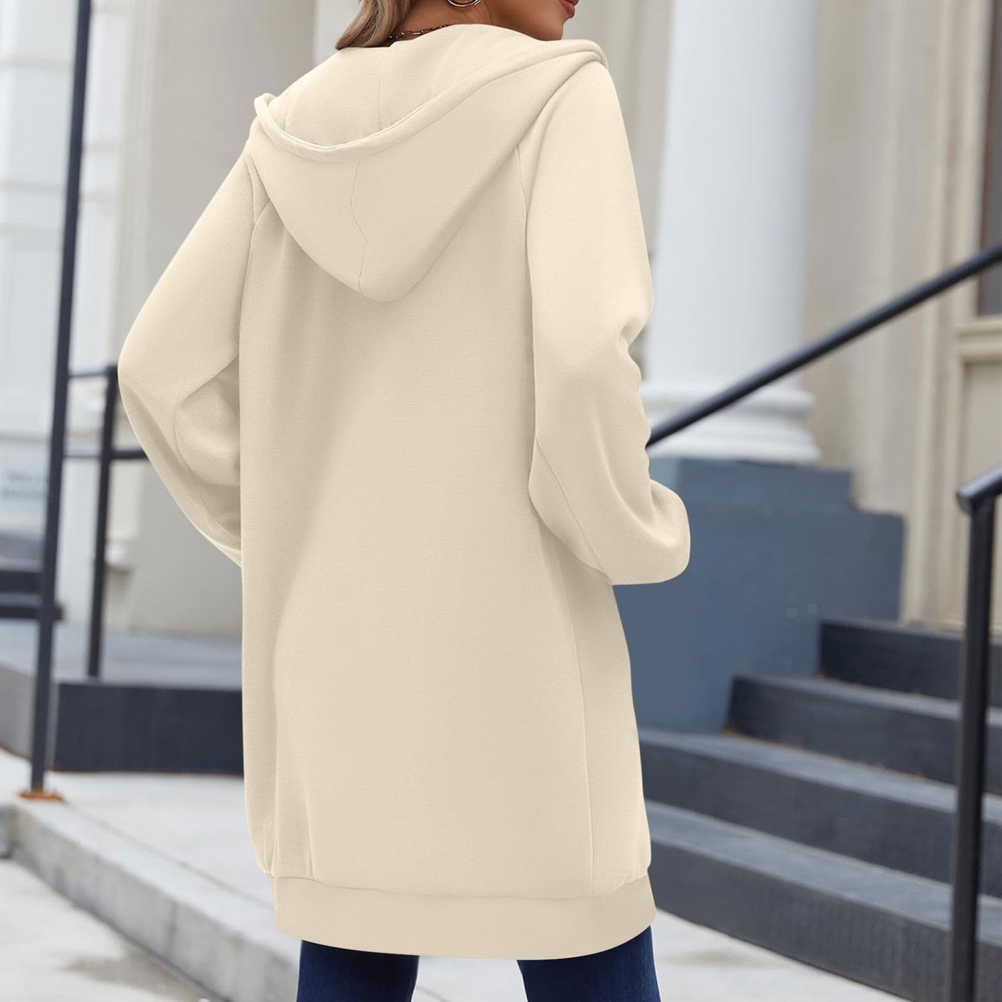 Long Hoodies for Women Zip Up Double Zipper Fleece Jacket Tunic Sweatshirts Fall Winter Fashion Clothes